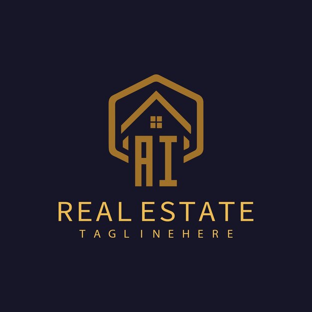 Logotipo inicial de monograma de IA para bienes raíces con diseño creativo de forma de hogar