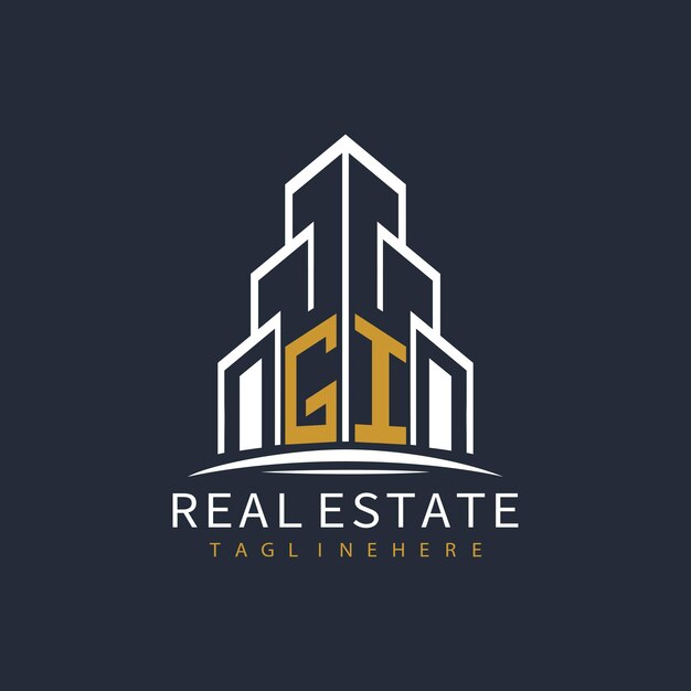 Logotipo inicial de monograma de indicación geográfica para bienes raíces con diseño creativo de la forma del edificio