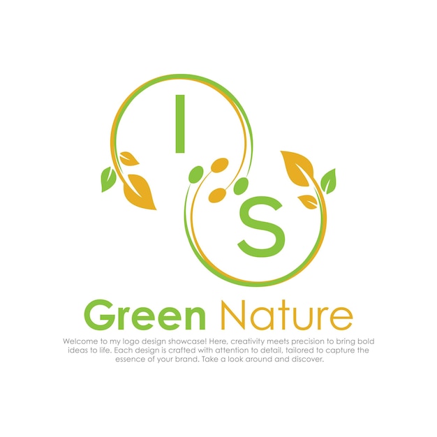 Logotipo inicial de monograma IS para la naturaleza verde con diseño creativo en forma de círculo