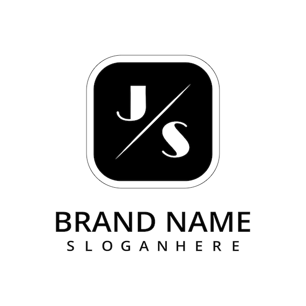 El logotipo inicial del monograma JS con dsign de estilo rectangular