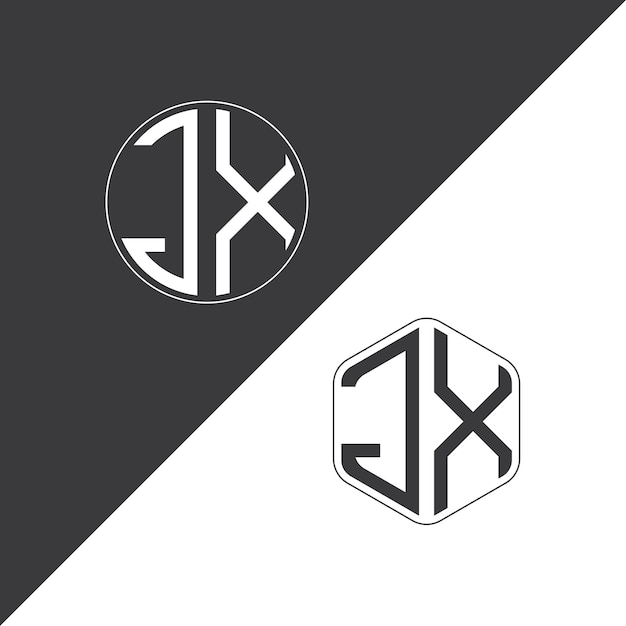Logotipo inicial de monograma JX con diseño creativo de logotipo en forma de círculo y polígono