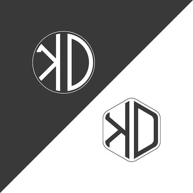 Logotipo inicial de monograma de KD con diseño creativo de logotipo en forma de círculo y polígono