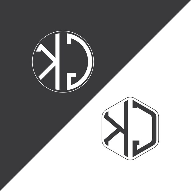 Logotipo inicial de monograma de KJ con diseño creativo de logotipo en forma de círculo y polígono