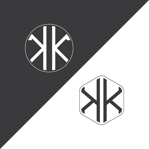 Logotipo inicial del monograma KK con forma de círculo y polígono diseño creativo del logotipo