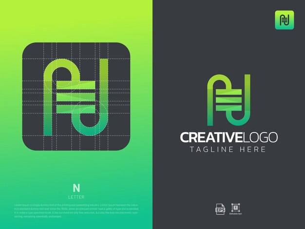 Logotipo inicial del monograma de la letra N Logotipo de cuadrícula de degradado moderno geométrico