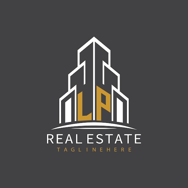 Logotipo inicial de monograma LP para bienes raíces con diseño creativo de la forma del edificio