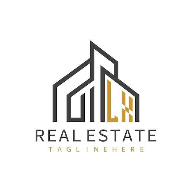 Logotipo inicial de monograma LX para bienes raíces con diseño creativo en forma de casa