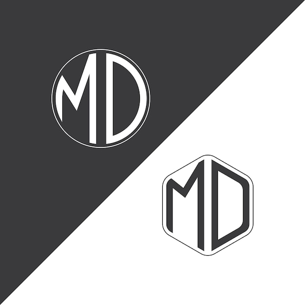 Logotipo inicial del monograma MD con forma de círculo y polígono diseño creativo del logotipo
