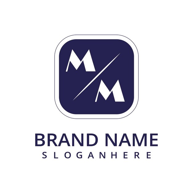 El logotipo inicial del monograma MM con un signo de estilo rectangular