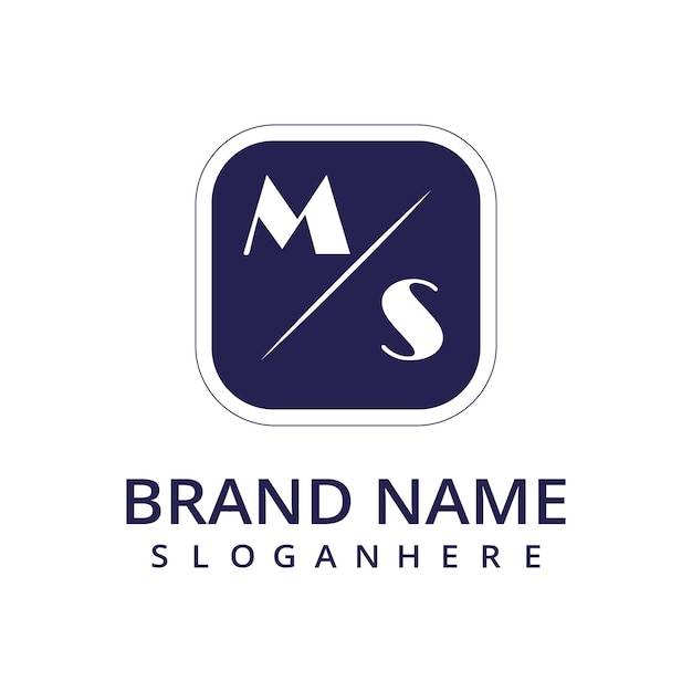 El logotipo inicial del monograma MS con un signo de estilo rectangular