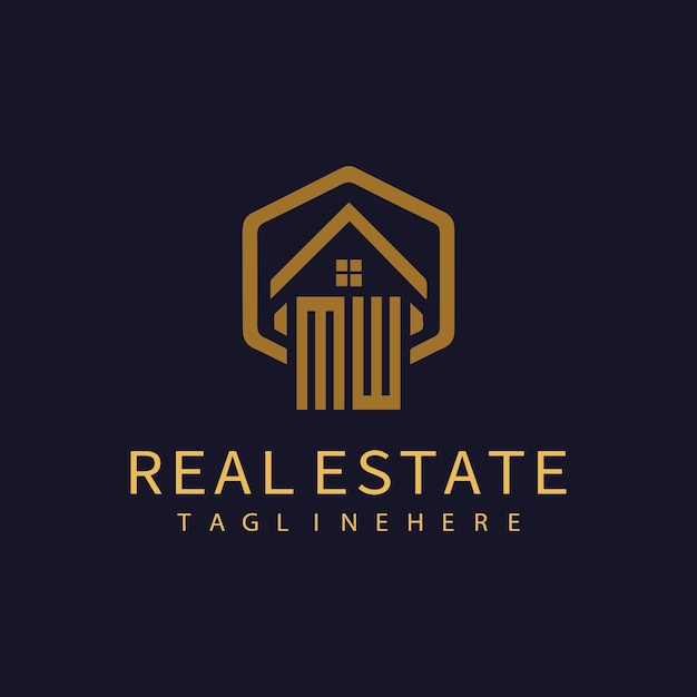 Logotipo inicial de monograma MW para bienes raíces con diseño creativo de forma de hogar