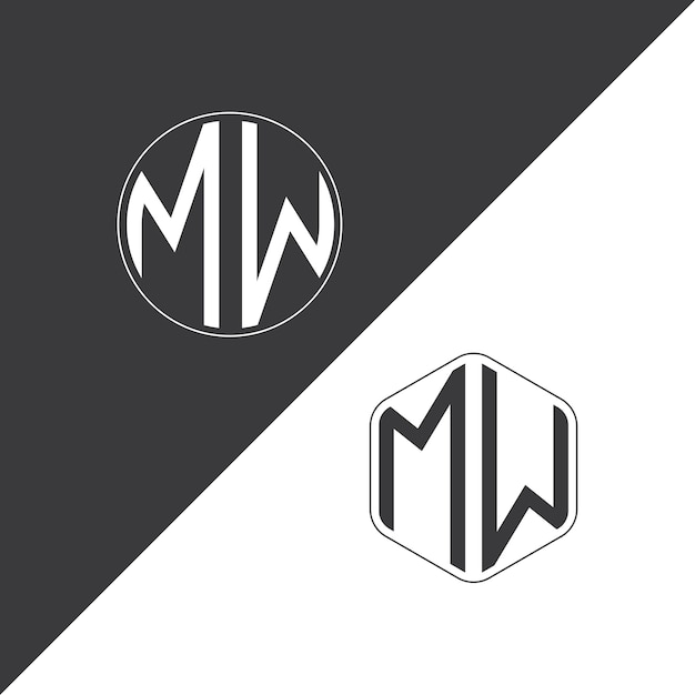 Logotipo inicial del monograma MW con forma de círculo y polígono diseño creativo del logotipo