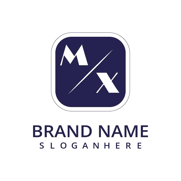 El logotipo inicial del monograma MX con dsign de estilo rectangular