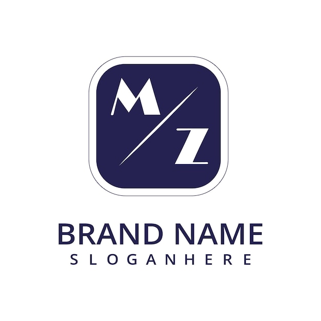 El logotipo inicial del monograma MZ con un signo de estilo rectangular