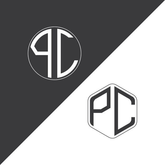 Logotipo inicial de monograma de PC Con forma de círculo y polígono diseño creativo de logotipo