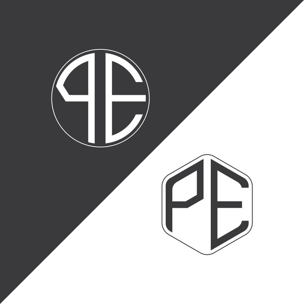 El logotipo inicial del monograma PE con forma de círculo y polígono diseño creativo del logotipo