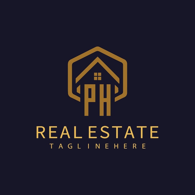 Logotipo inicial de monograma PH para bienes raíces con diseño creativo de forma de casa