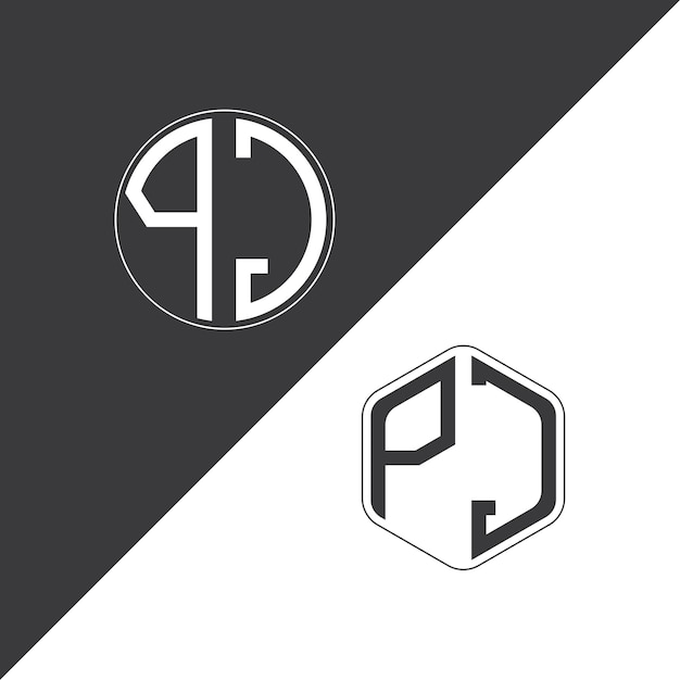 Logotipo inicial de monograma de PJ con diseño creativo de logotipo en forma de círculo y polígono