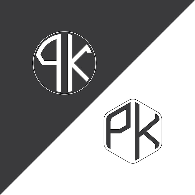 Logotipo inicial de monograma PK con forma de círculo y polígono diseño creativo del logotipo