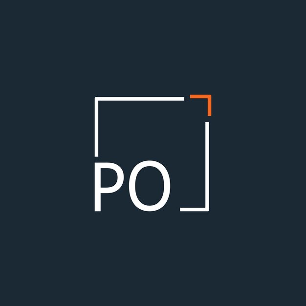 Logotipo inicial del monograma de la PO con diseño de estilo cuadrado
