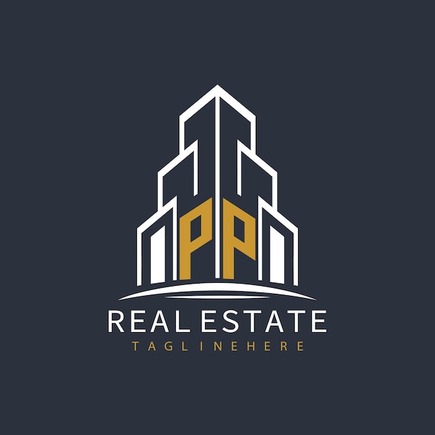Logotipo inicial de monograma PP para bienes raíces con diseño creativo de la forma del edificio