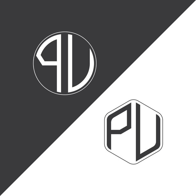Logotipo inicial de monograma PU con forma de círculo y polígono diseño creativo del logotipo