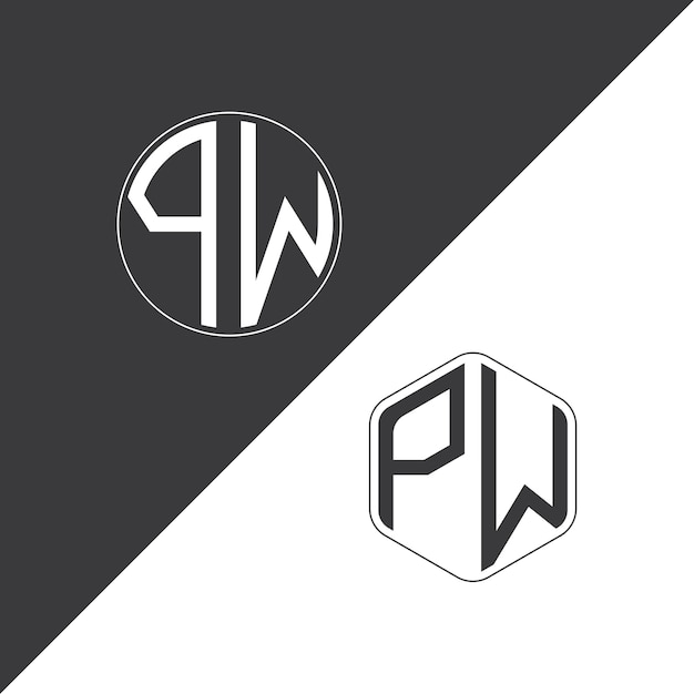 Logotipo inicial de monograma PW con diseño creativo de logotipo en forma de círculo y polígono