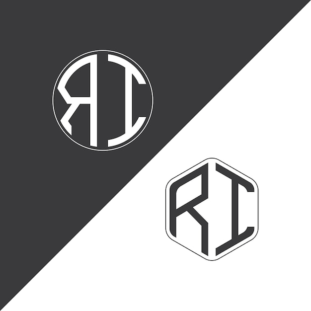 Logotipo inicial del monograma de RI Con forma de círculo y polígono diseño creativo del logotipo