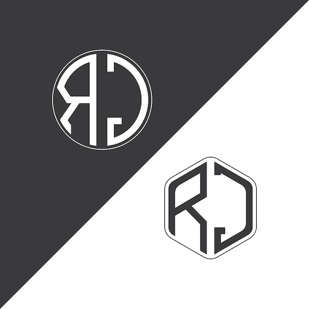 Logotipo inicial de monograma de RJ con diseño creativo de logotipo en forma de círculo y polígono