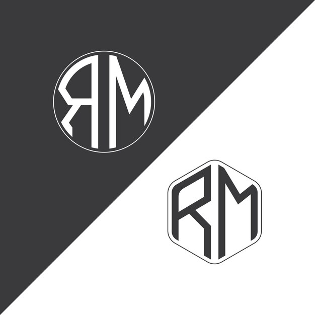 Logotipo inicial de monograma de RM con diseño creativo de logotipo en forma de círculo y polígono