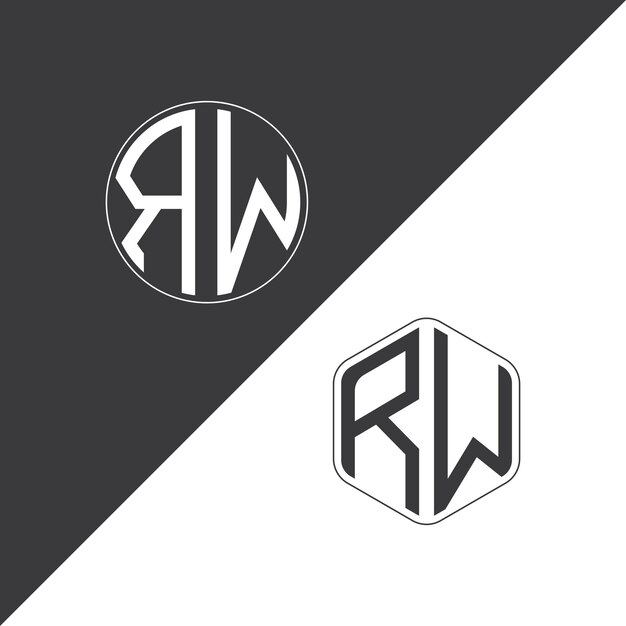 Logotipo inicial de monograma RW con diseño creativo de logotipo en forma de círculo y polígono