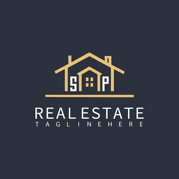Logotipo inicial del monograma SP para bienes raíces
