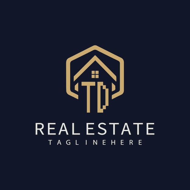 Logotipo inicial de monograma TD para bienes raíces con diseño creativo en forma de casa