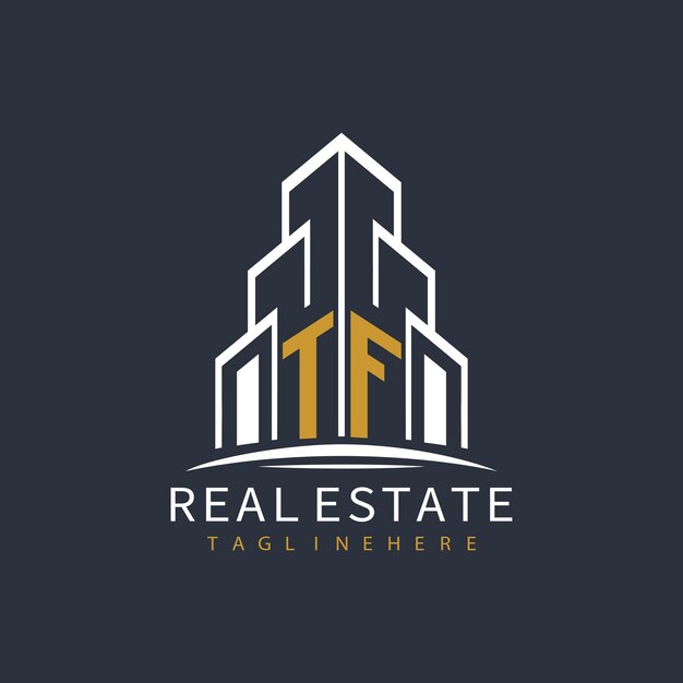 Logotipo inicial de monograma TF para bienes raíces con diseño creativo de la forma del edificio