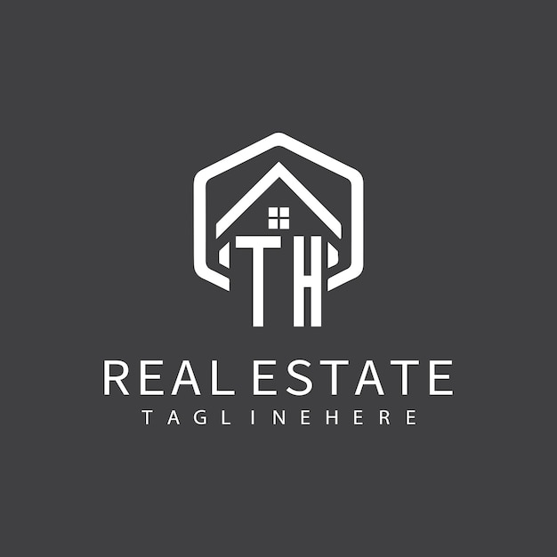 Logotipo inicial de monograma TH para bienes raíces con diseño creativo de forma de casa