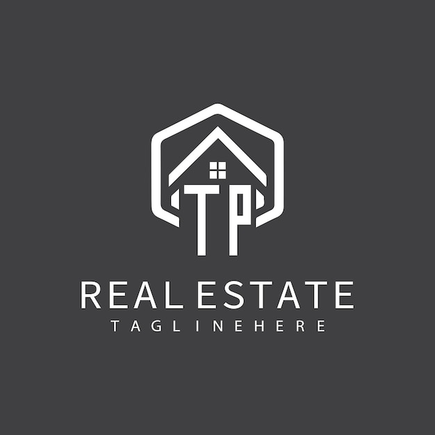 Logotipo inicial de monograma TP para bienes raíces con diseño creativo de forma de hogar