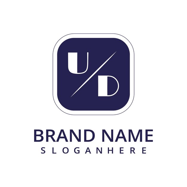 El logotipo inicial del monograma UD con el signo de estilo rectangular