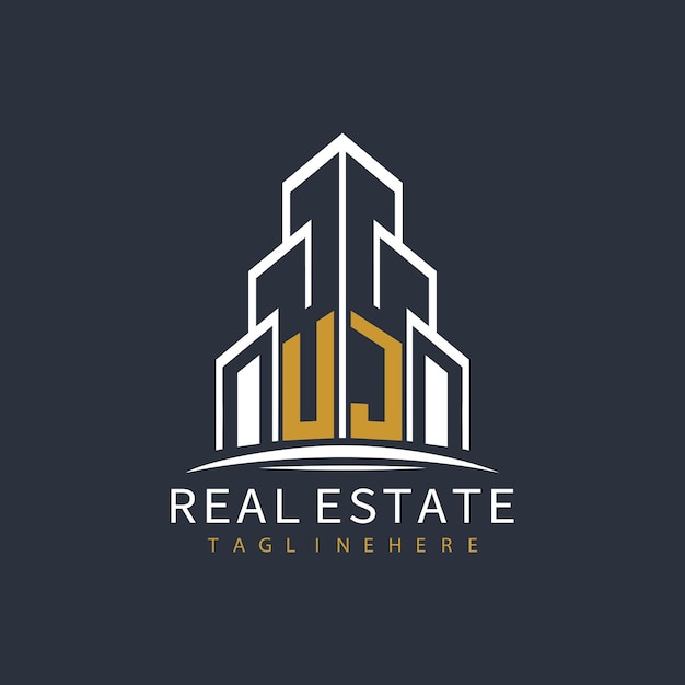 Logotipo inicial de monograma UJ para bienes raíces con diseño creativo de la forma del edificio