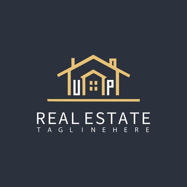 El logotipo inicial del monograma UP para bienes raíces