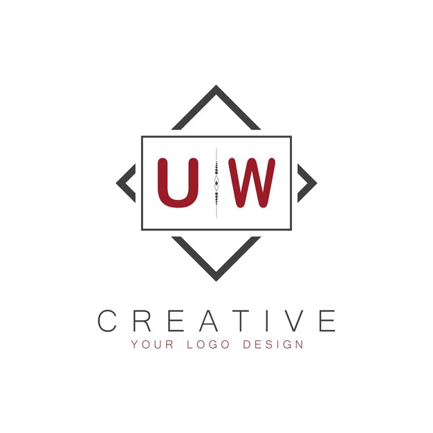 Logotipo inicial de monograma de UW con diseño creativo de estilo cuadrado