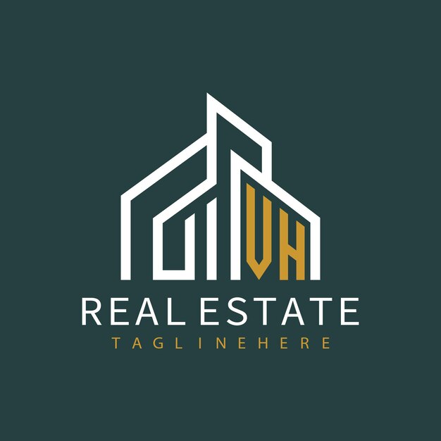 Logotipo inicial de monograma VH para bienes raíces con diseño creativo de forma de hogar
