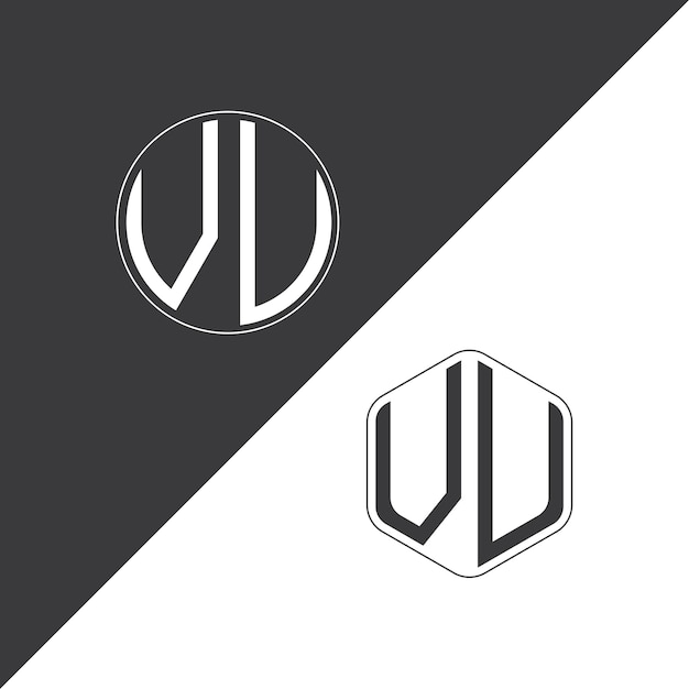Logotipo inicial de monograma de la VU con diseño creativo de logotipo en forma de círculo y polígono