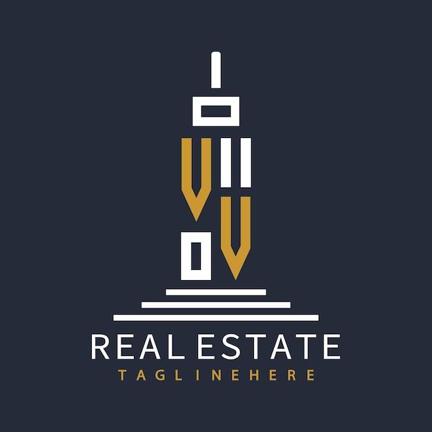 Logotipo inicial de monograma VV para bienes raíces con diseño creativo de la forma del edificio