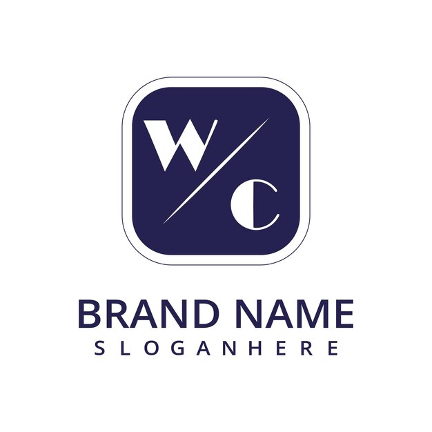 El logotipo inicial del monograma WC con dsign de estilo rectangular