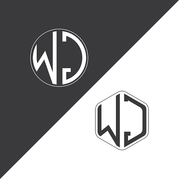 Logotipo inicial de monograma de WJ Con diseño creativo de logotipo en forma de círculo y polígono