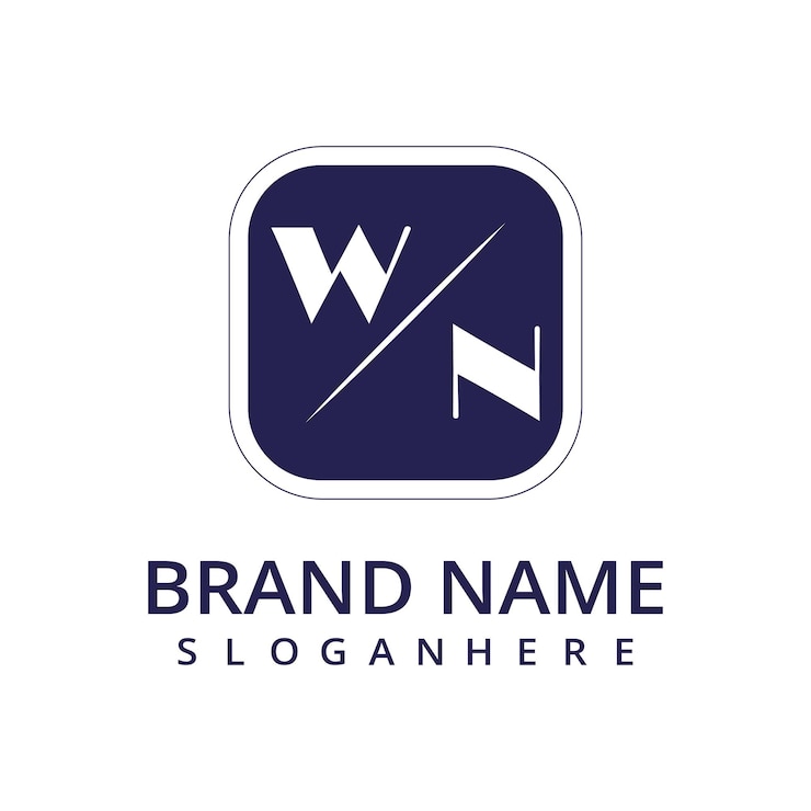 Vector el logotipo inicial del monograma wn con un signo de estilo rectangular
