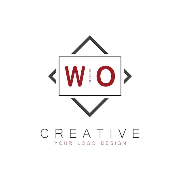 Logotipo inicial de monograma WO con diseño creativo de estilo cuadrado