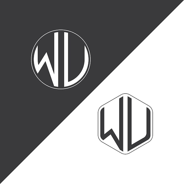 Logotipo inicial de monograma de WU con diseño creativo de logotipo en forma de círculo y polígono