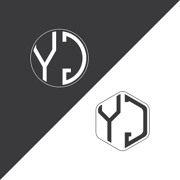 Logotipo inicial de monograma de YJ con diseño creativo de logotipo en forma de círculo y polígono