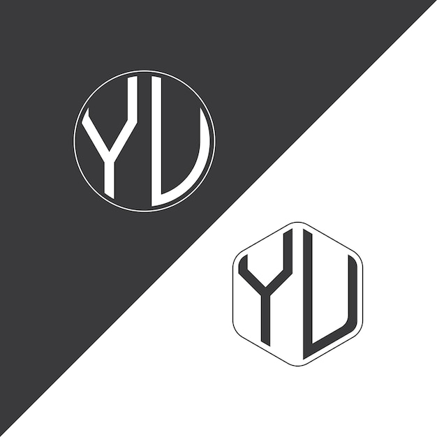 El logotipo inicial del monograma YU con forma de círculo y polígono diseño creativo del logotipo